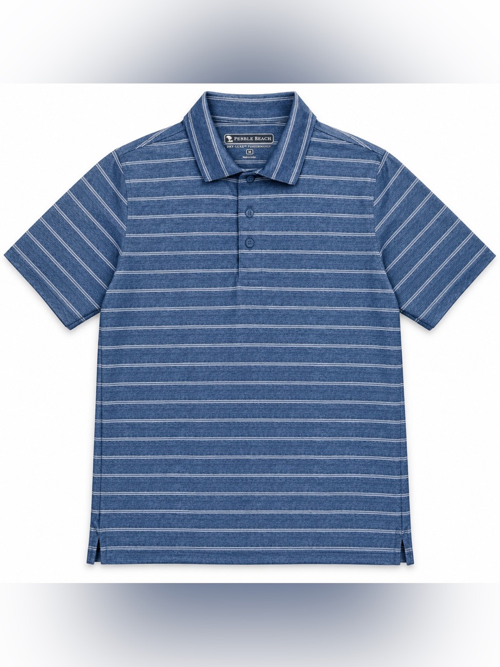Pebble Beach Dry-Luxe Men’s Lightweight Blue Striped Performance Golf Polo, M
